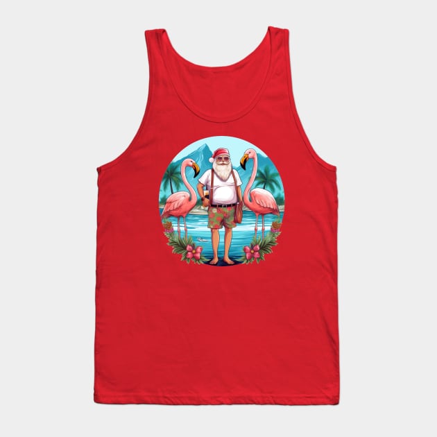 christmas in july santa at the lake with flamingos Tank Top by Sara-Design2